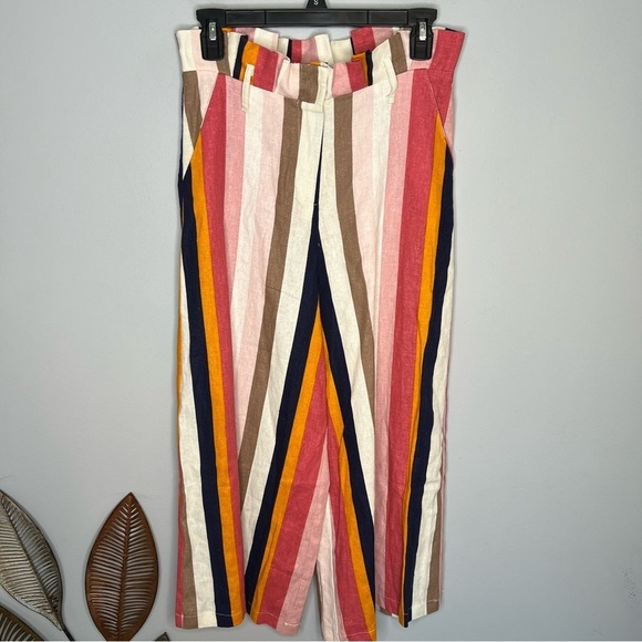 Do + Be women's multi striped linen blend paperbag waist cropped palazzo pants - Picture 2 of 7